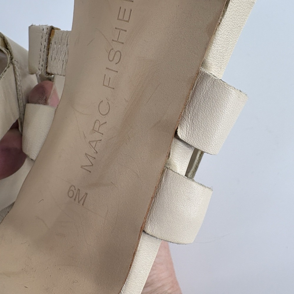 Marc Fisher Leather Caged Strappy Sandals 6 Natural Bone Beige - Picture 7 of 7